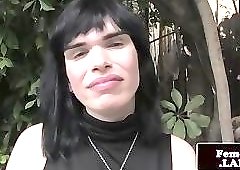 Alluring femboy enjoys her solo outdoors