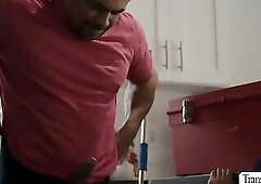 Trans Foxxy craves for plumbers hard big cock