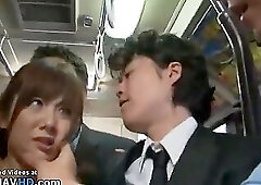 Busty Japanese has rough gangbang on public bus