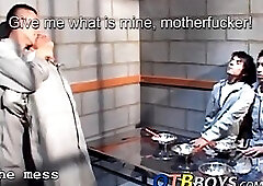 Sexy little twink becomes a prison bitch for a mature guy