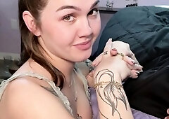 Skinny brunette MILF sucks and fucks a big cock