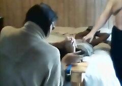 Older Chubby Guy Tickles Younger Tied Guy