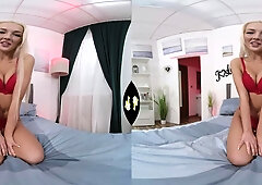 Waiting You; Hot Blonde Pornstar in Red Bra and Panties Solo