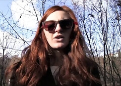 Horny redhead fucked outdoors