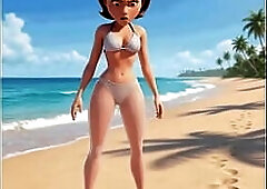 The astounding mama puts on her purple bikini