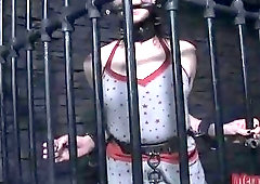 Caged whore begs for help in the dungeon BDSM porn