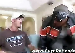 Gay dudes meet outdoors for interracial blowjob