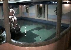 Lustful amateur lovers caught having sex in a public pool