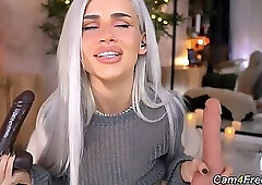 Babe Dirty Talking While Sucking Her Dildos