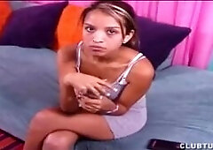 Cute Teen Latina Gives A Topless Handjob