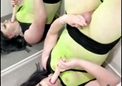 Crossdresser in sexy lingerie and pantyhose gives herself a self facial with heavy makeup