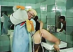French Pornstar Desiree Cousteau encounters a mad scientist in the restroom and gets an enema. 1978 Classic.