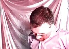 Italian bear and four-eyes fuck beautiful shemale