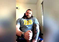 Built Aussie Bloke Edges In Office Chair & Explodes Pov All Over Your Face