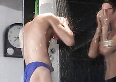 Sexy boys soak up the shower spray in advance of dropping to their knees for intensive rod sucking outdoors by the pool. They eagerly lick and deepthr