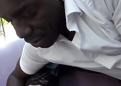 Aged screws with the gardener who pounds her butt with his pretty ebony wang