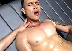 Muscular latino teen gets a handjob on his massive member