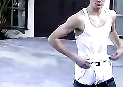 Group gay fetish spanking at the pool