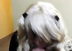 Sissy crossdresser sucks and swallows BBC