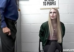 After being handcuffed Emma Starletto makes incessant attempts to steal goods from the LP OfficeTo control her urges the Officer employs thorough pena