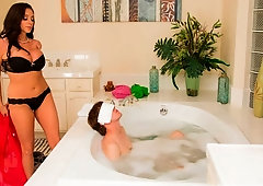 Lovely big-boobed brunette Ariella Ferrera fucked in the bathroom