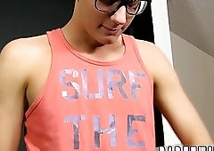 Nerdy twink takes a huge dick in his tight ass