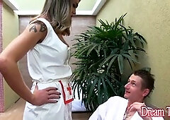 Steamy trans nurse Amanda Fialho gives her patient a wild ride and takes a load
