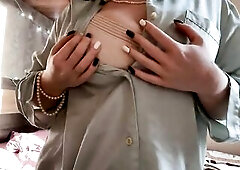 See and jerk off to Mistresse Lara is masturbating with her large bazookas clothed in hawt underware