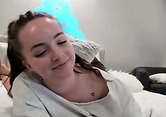 Russian brunette busty camgirl masturbating on webcam