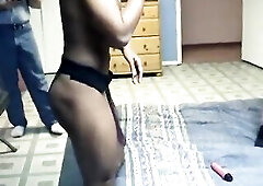 Ebony and white lesbo girlfriends have pleasure with a thong-on all jointly