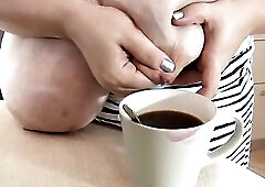 Massive Natural Tits mother I'd like to fuck put her Breast Milk to Coffee cup in her Office