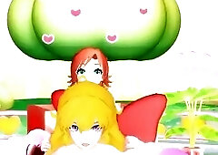 Futanari fucking a girl with other naked shemales dancing around