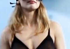 Blond chick gets melons pegged whilst blind folded