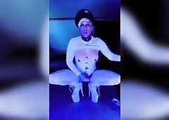 Syn Thetic being a flirt in all white and ebony. as ordinary very tall ankle boots, large bazookas, breast form, nylons and that super enjoyment milit