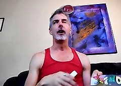 Insatiable older man Richard Lennox gets off in the tub while blowing smoke in your face