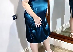 Uk tv tart Nottstvslut molten glamour highly glossy blue satin.