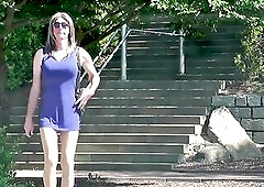 Transgender Gal wears short suit and High heels. Sissy Male walk in hawt womans clohtes in public - Crossdressing outdoors