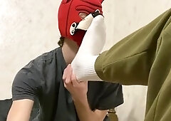 Nice guy gets playful with young top's big uncut cock, slurping feet and deepthroating