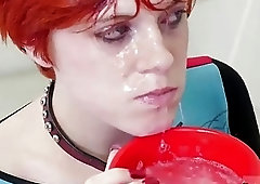 Redhead teenager is humiliated after a bukkake and rimming session