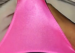 cumming through used Victoria secret satin bling bikini thong