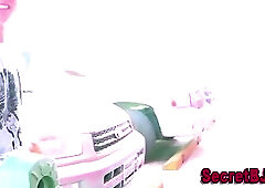 Muscled gay guy gives gloryhole handjob to straight dude