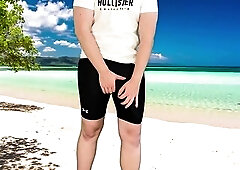 Risky masturbation on the beach