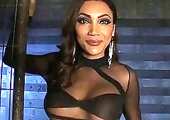 Scintillating trans queen in black lingerie pounds the skinny guy's ass like a boss