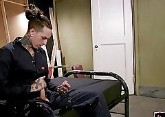 Transgender babe dominates bdsm blokes bum