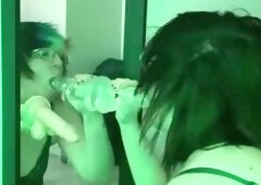 Goth Tboy Sucks Off 2 Dildos