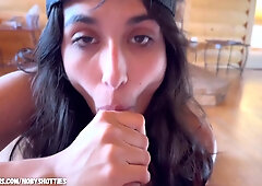 Hot Naked Latina Running Through The Woods Sucks Older Mans Cock In His Cabin