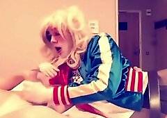 Harley Quinn Crossdresser Blowjob and Swallow