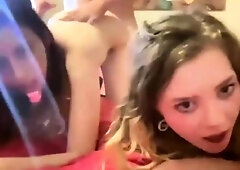 Two sluts give double blowjob and get pounded hard live at s