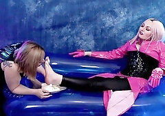 Hot Lesbi Foot Fetish Vdeo 4k feet fun with wet and messy cake crush. BDSM Humiliation Food Fetisch.