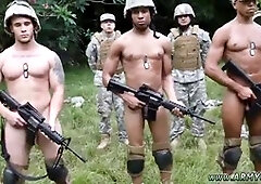 Gay soldiers in uniform enjoy group fun outdoors